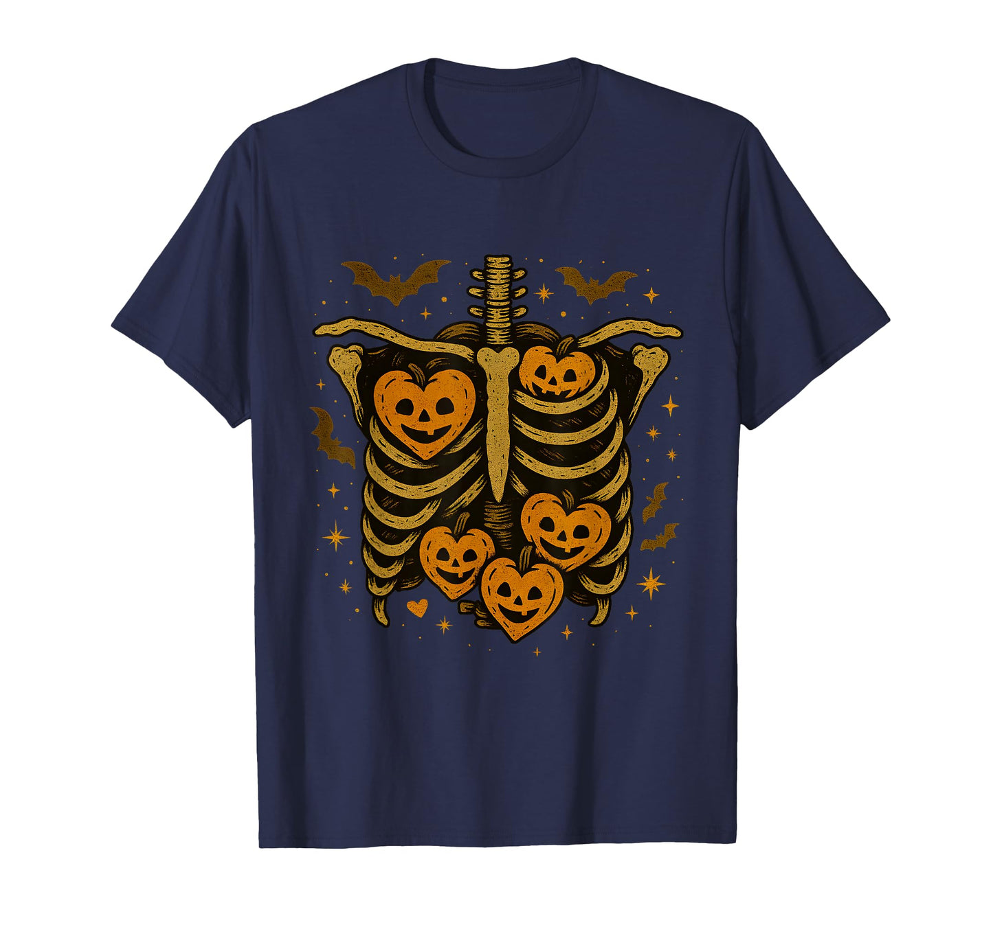 Cute Halloween Skeleton Ribcage Hearts Pumpkin Art T-Shirt