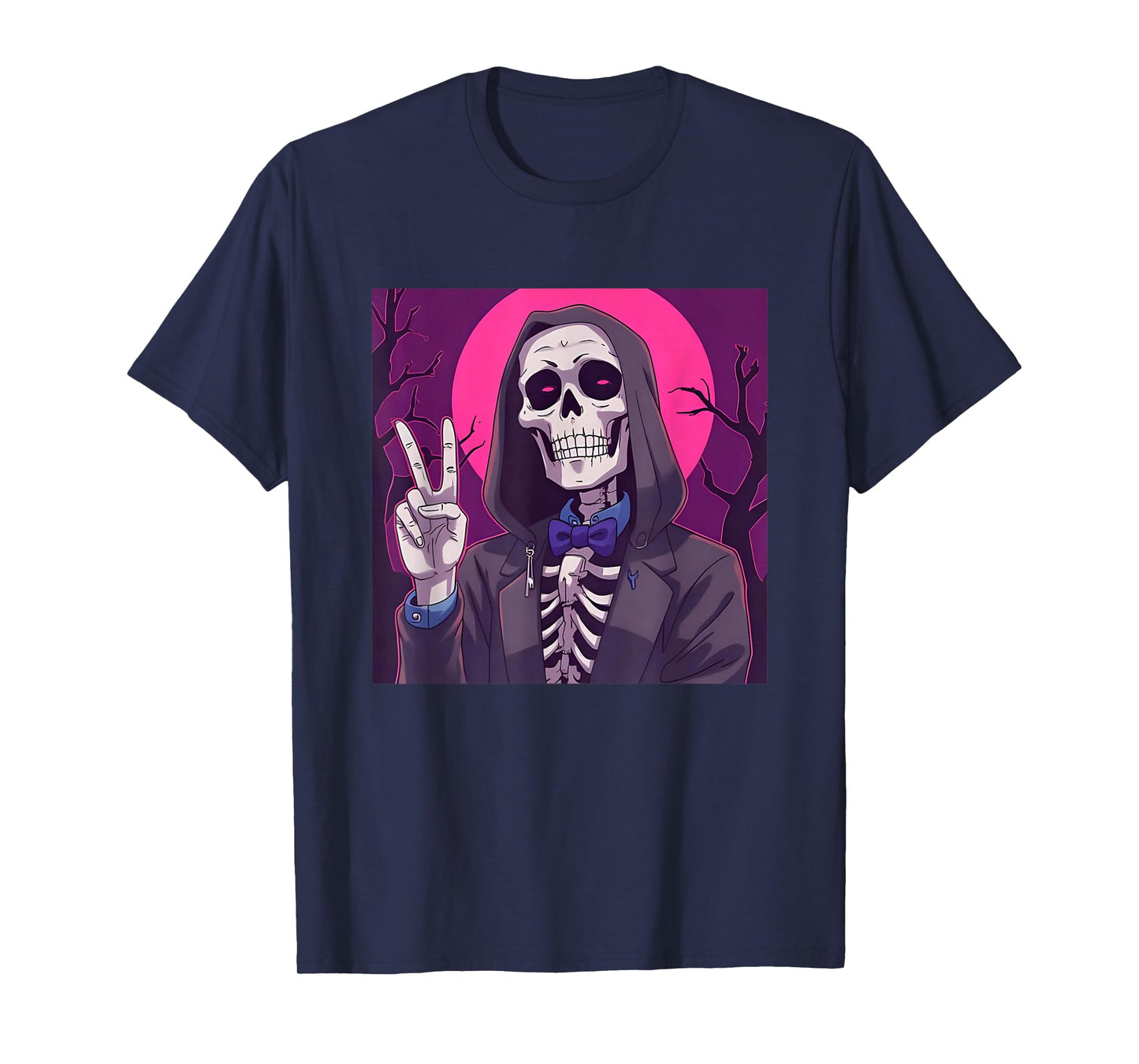 Skeleton Hand Peace Sign Anime Halloween All Hallows Eve T-Shirt