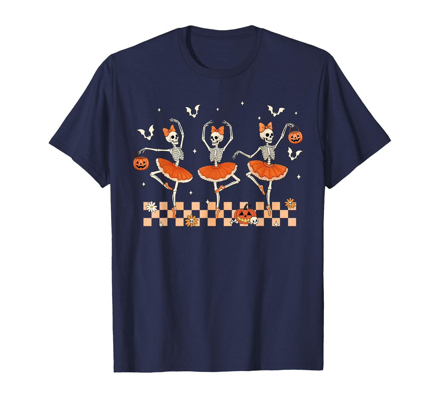 Halloween Ballet Skeleton Dancing Pumpkin Women Girls Kids T-Shirt