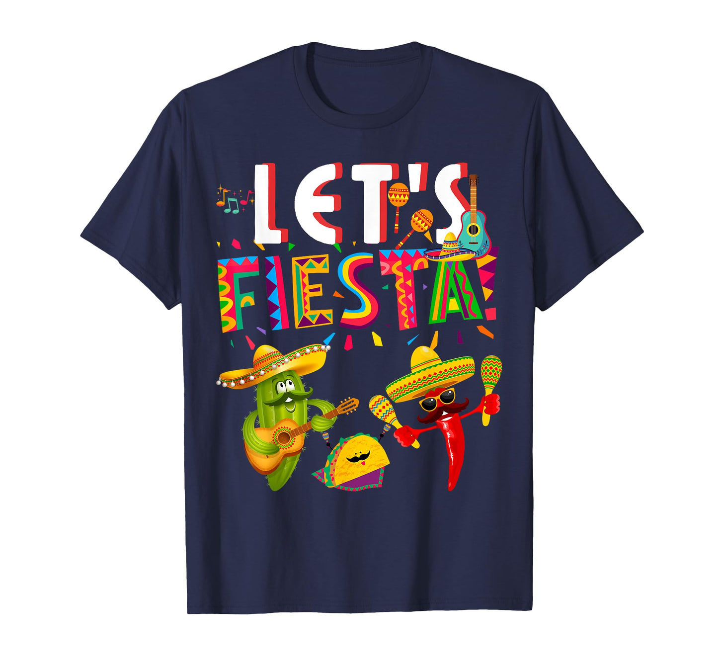 Let's Mexican Fiesta Cinco De Mayo Party Colourful Guitar T-Shirt