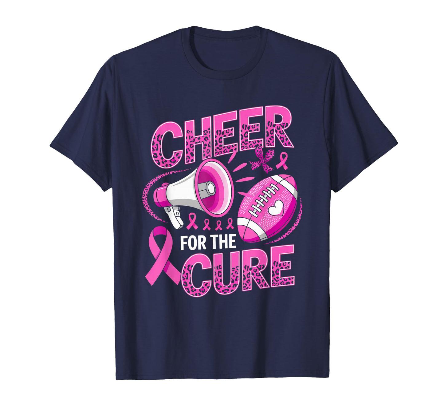 Cheer for The Cure Leopard Pink Ribbon Football Women Girls T-Shirt