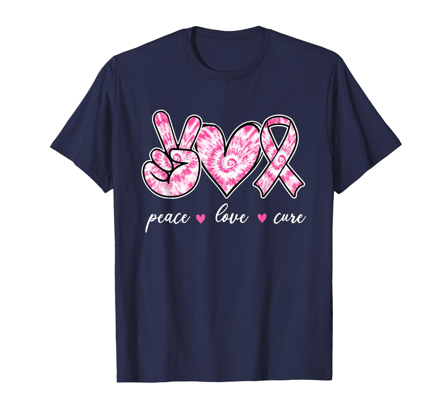Breast Cancer Awareness Pink Tie Dye Peace Love Cure Faith T-Shirt