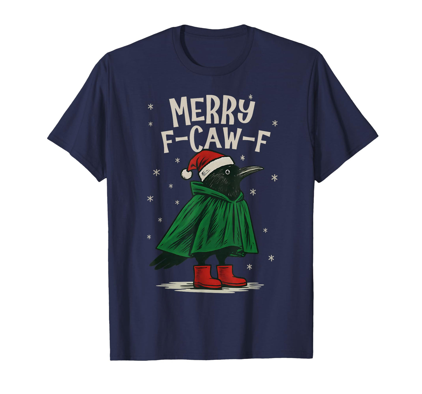 Merry F-Caw-F Crow Elf Christmas Snowflake Pajamas Holiday T-Shirt
