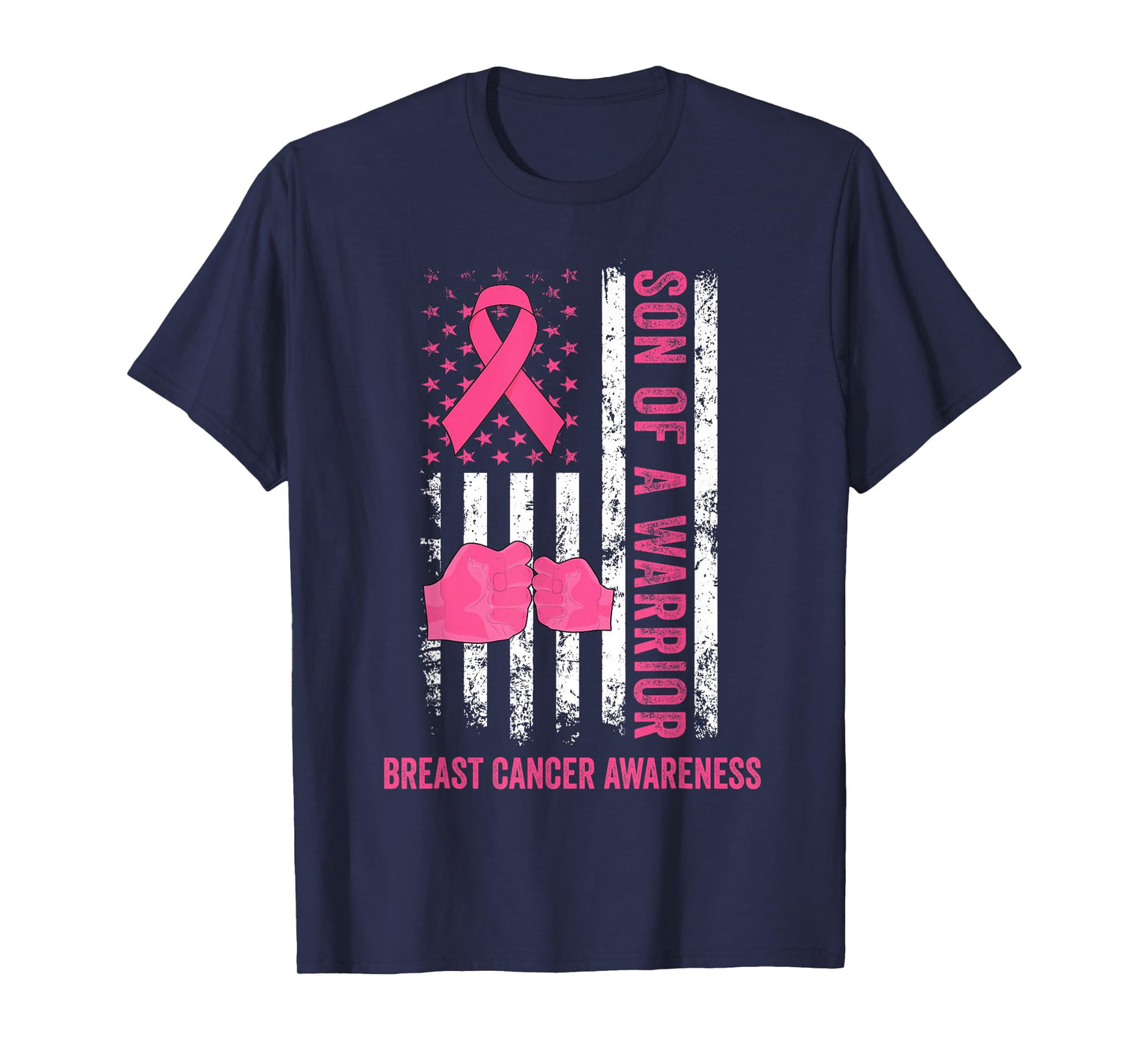 Son of A Warrior Breast Cancer Awareness American Flag Mom T-Shirt