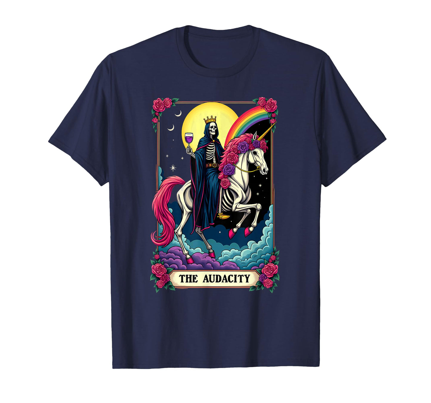 Tarot Card The Audacity King Skeleton Riding Unicorn T-Shirt