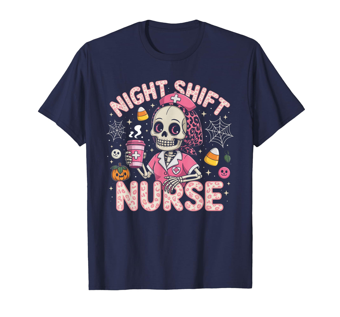 RN ICU Night Shift Nurse Skeleton Halloween Costumes Womens T-Shirt