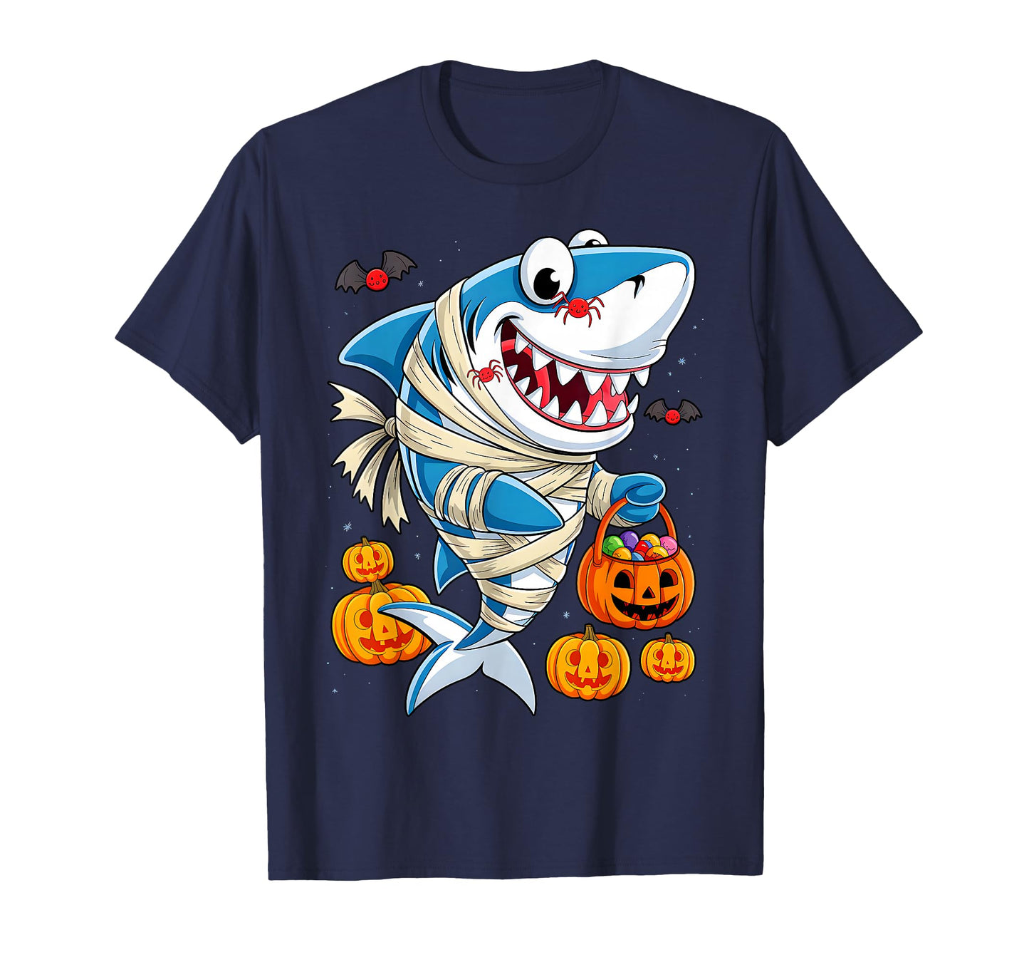 Mom Mummy Shark Pumpkin Spider Treats Funny Fish Halloween T-Shirt