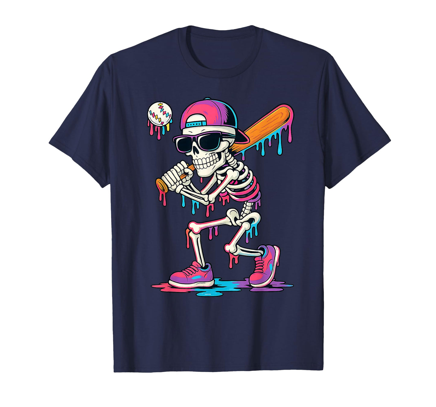 Baseball Skeleton Drip Baseball Ice Cream Drip Baseball Drip T-Shirt