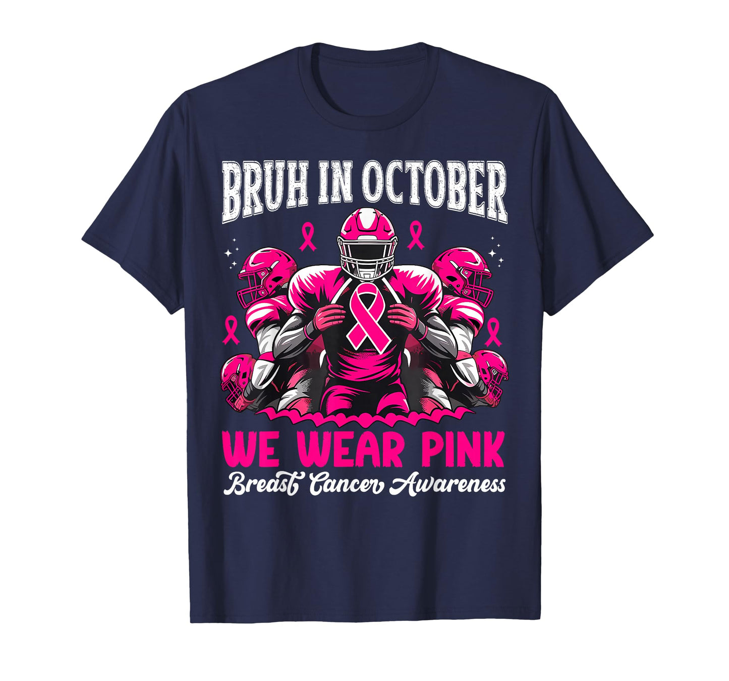 Bruh in October We Wear Pink Out Football Boys Breast Cancer T-Shirt