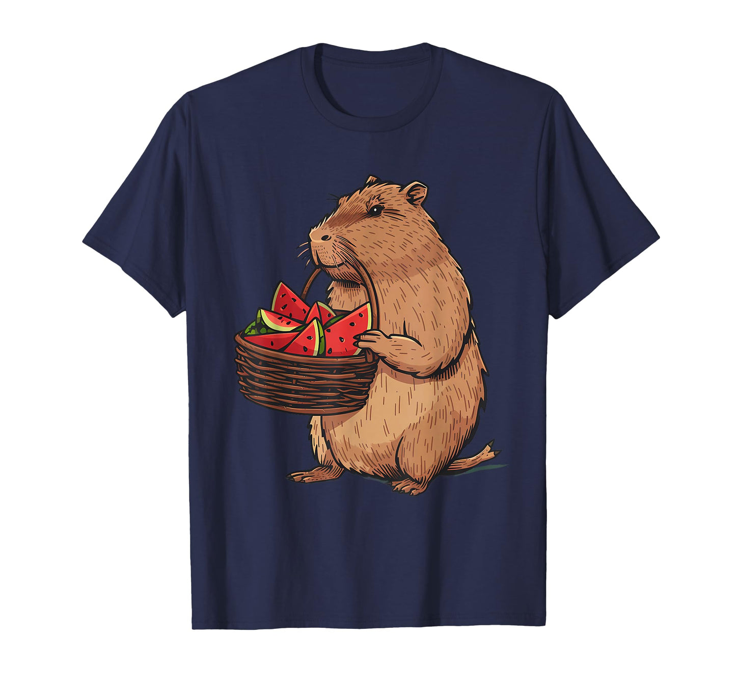 Watermelon Capybara Wildlife Artwork Nature Capybara Lover T-Shirt
