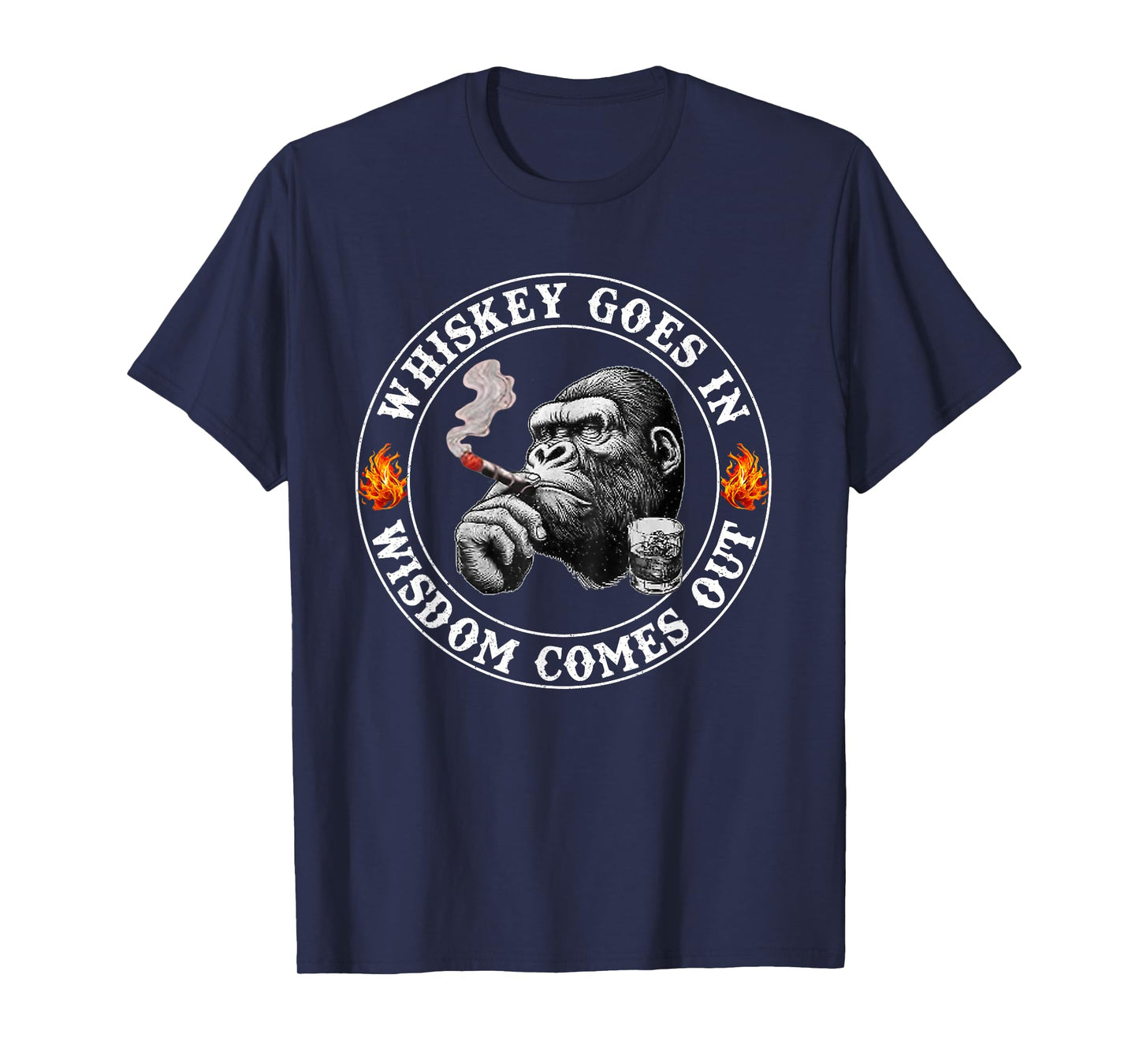 Whiskey Goes in Wisdom Comes Out Funny Monkey T-Shirt