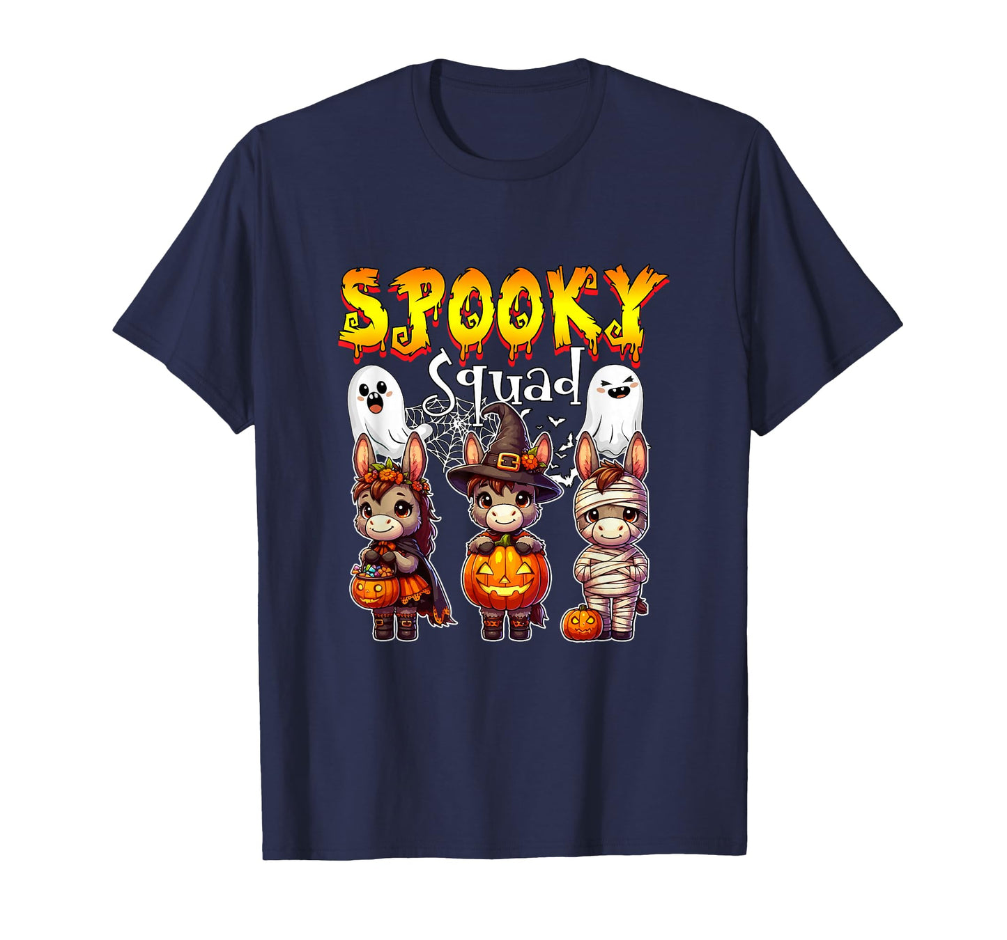 Spooky Halloween Squad Three Cute Donkeys Cosplay Witch T-Shirt