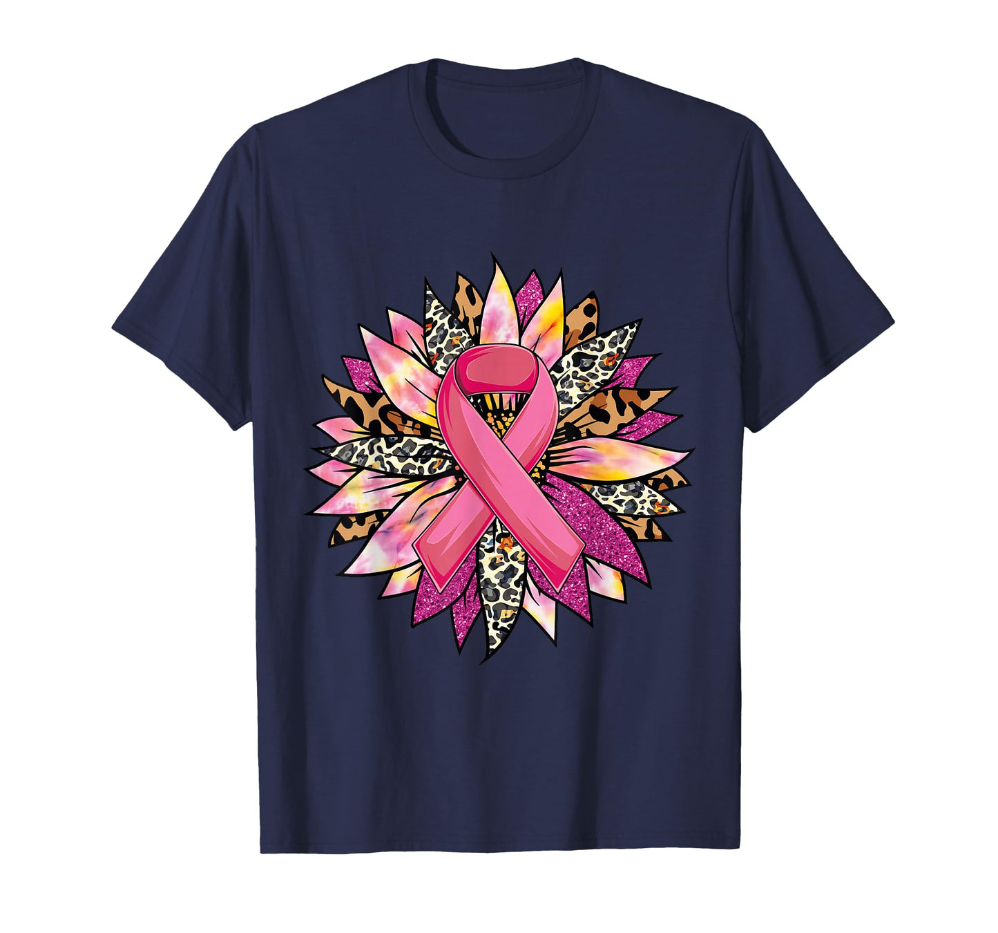 Sunflower Breast Cancer Awareness Leopard Sunflower Ribbon T-Shirt