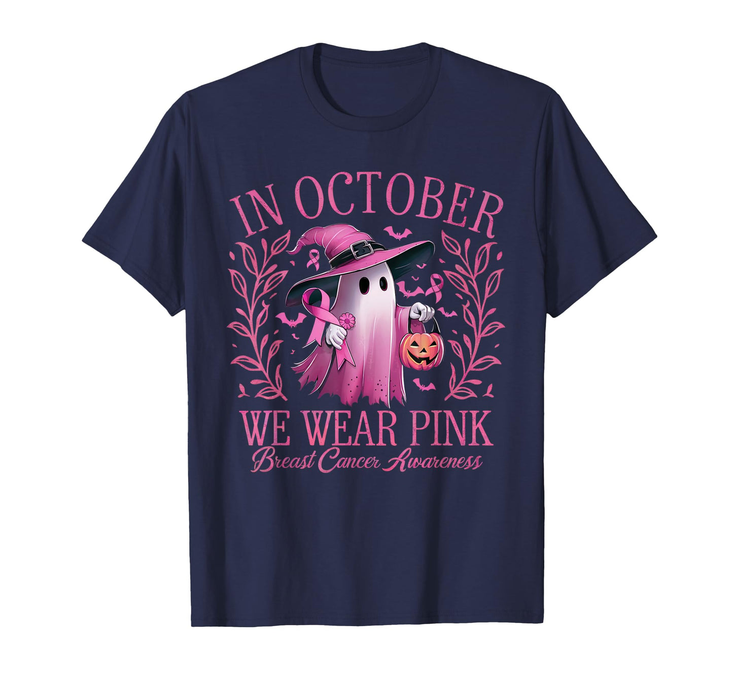 In October We Wear Pink Breast Cancer Awareness Halloween T-Shirt