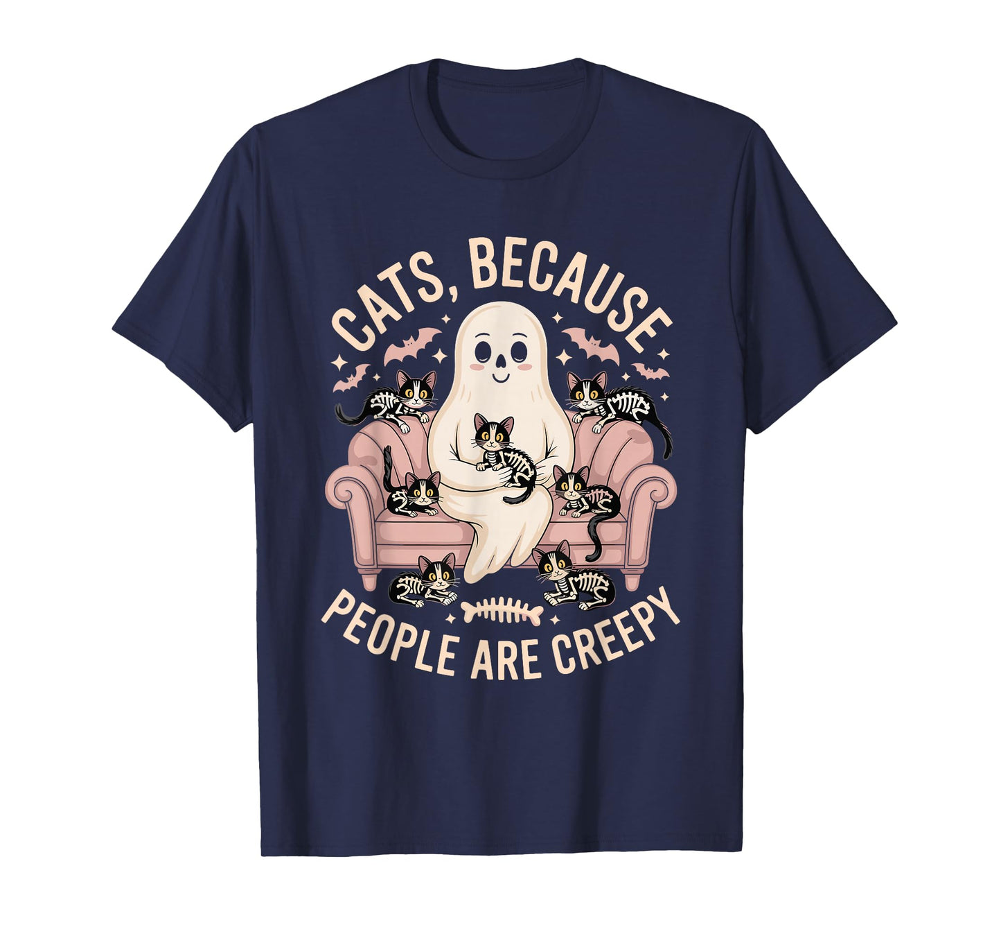 Cats Because People are Creepy Halloween Ghost Skeleton Cats T-Shirt
