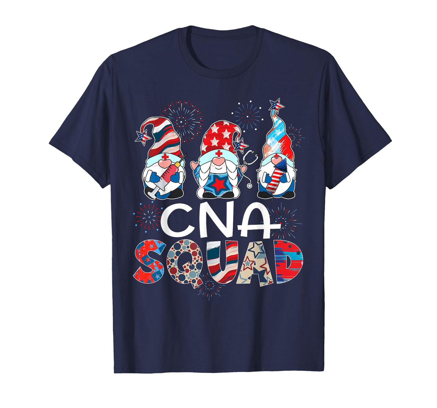 CNA Squad Gnomes 4th Of July Pride Nurse Stethoscope Women Men T-Shirt