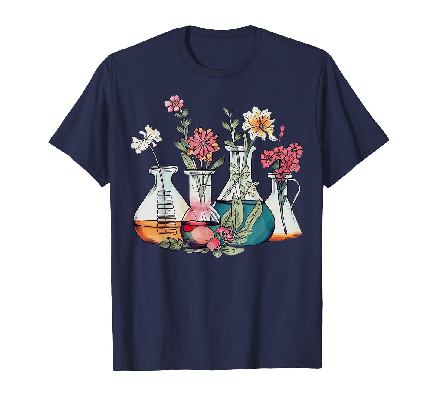 Floral Beakers Chemistry Lab Scientist T-Shirt