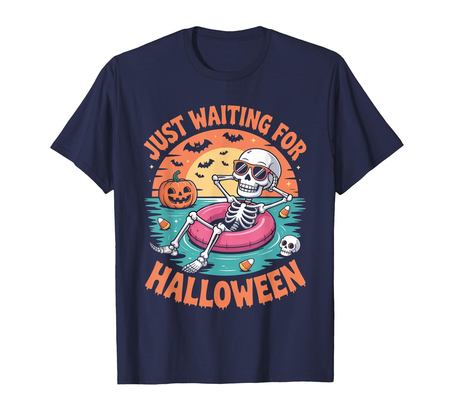 Just Waitingfoir Halloween Skeleton Sarcastic Halloween T-Shirt