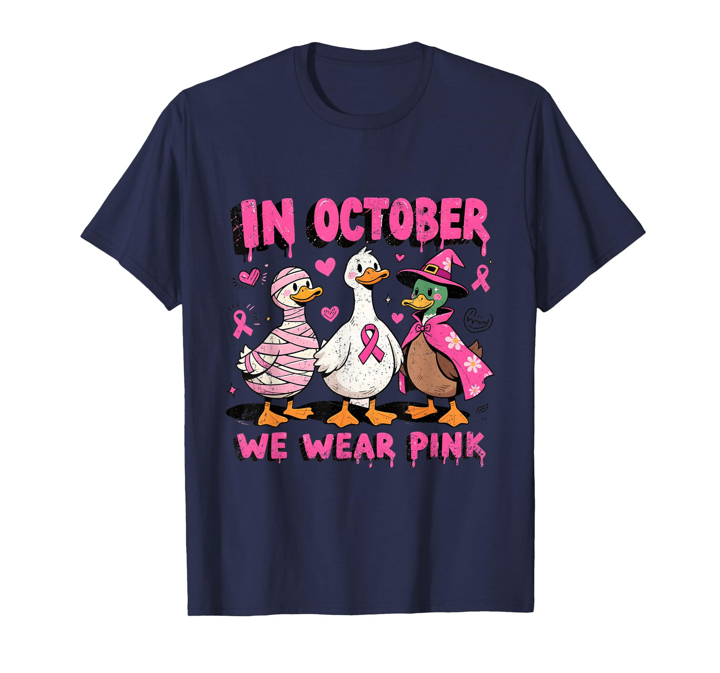 in October We Wear Pink Cute Duck Goose Breast Cancer T-Shirt