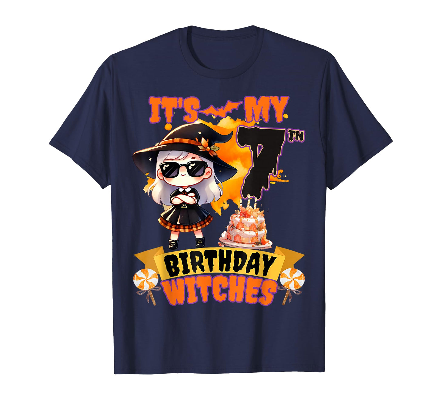 Kids 7th Birthday Cute Witch 7 Years Old Bday Party Girls T-Shirt