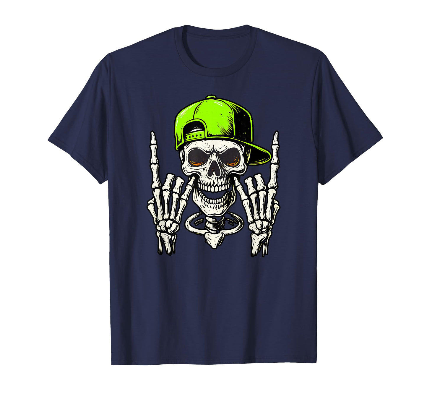 Rocker Skeleton with Cap Cool Halloween Punk Rock Men Boys T-Shirt
