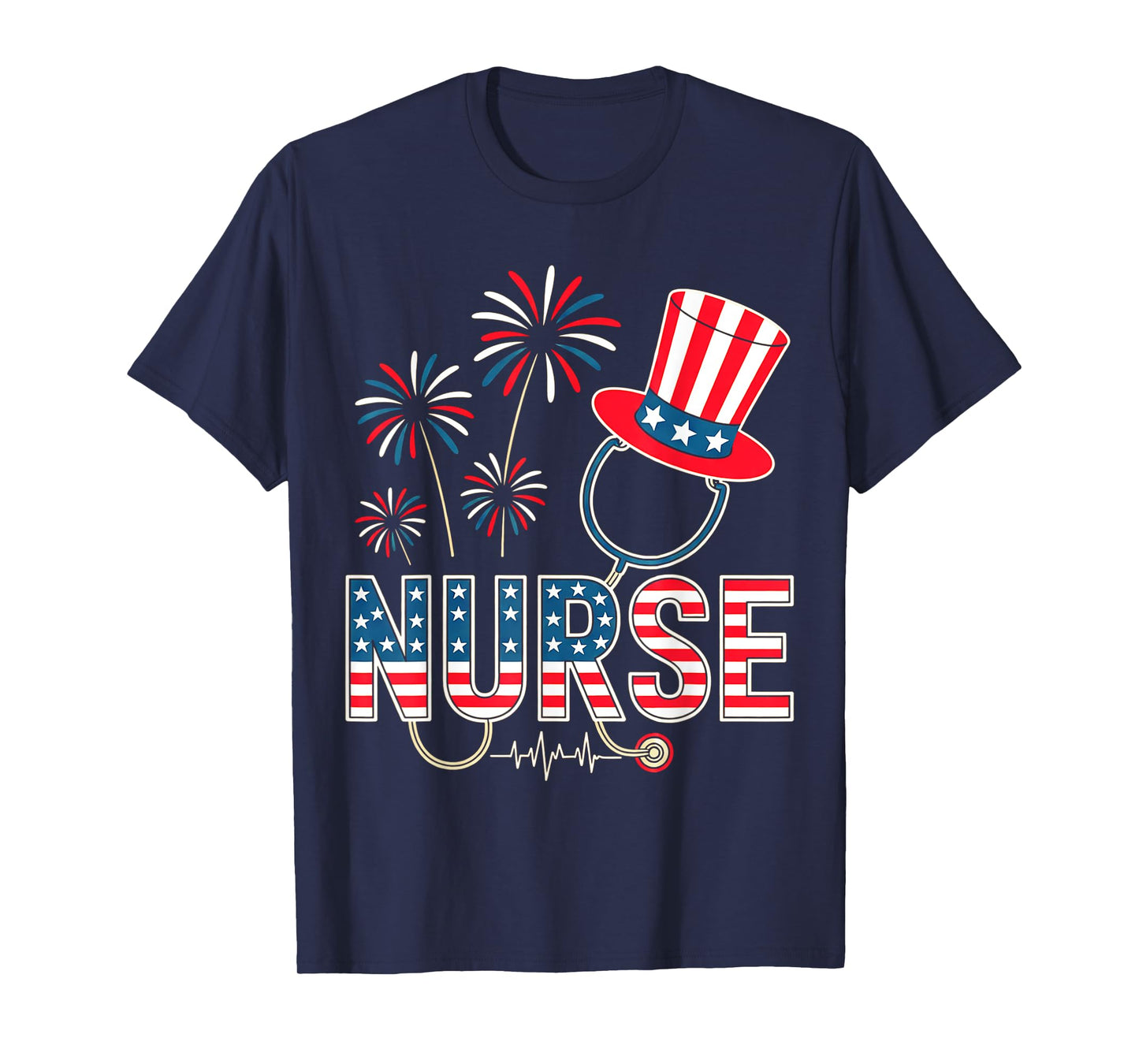 Patriotic Nurse USA Flag Fireworks 4th of July women Nurse T-Shirt