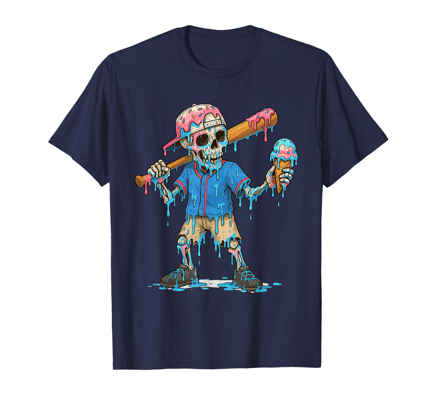 Funny Baseball Skeleton Ice Cream Drip Baseball Boys Youth T-Shirt
