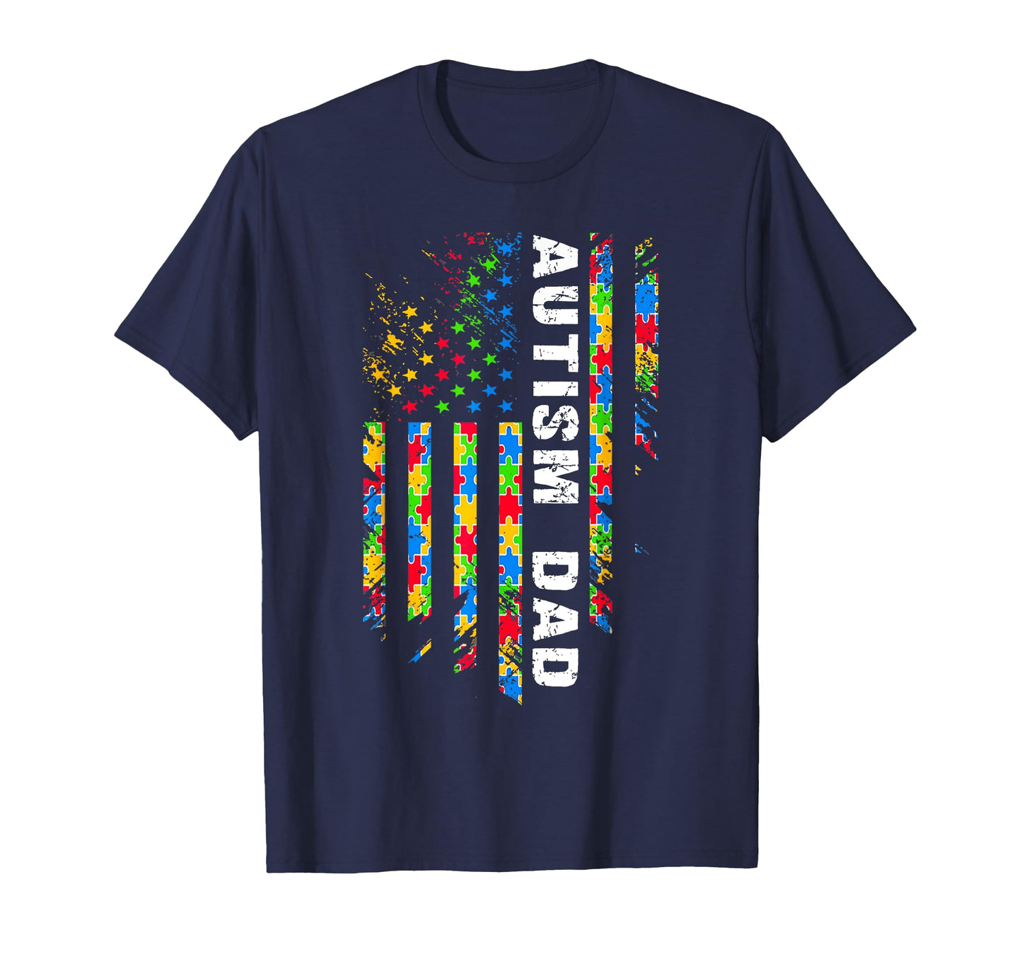 Autism Dad Awareness American Flag USA Men Women Kids T-Shirt