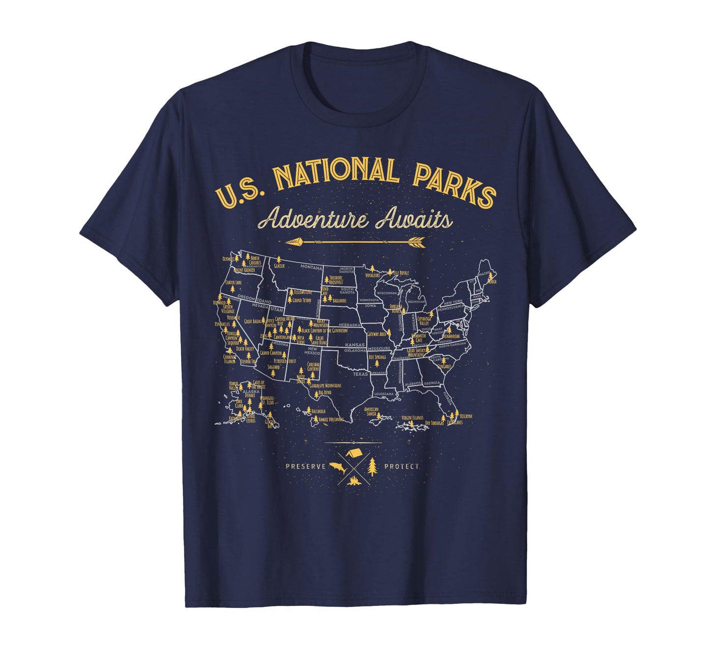 62 National Parks Map Gifts US Park Vintage Camping Hiking T-Shirt