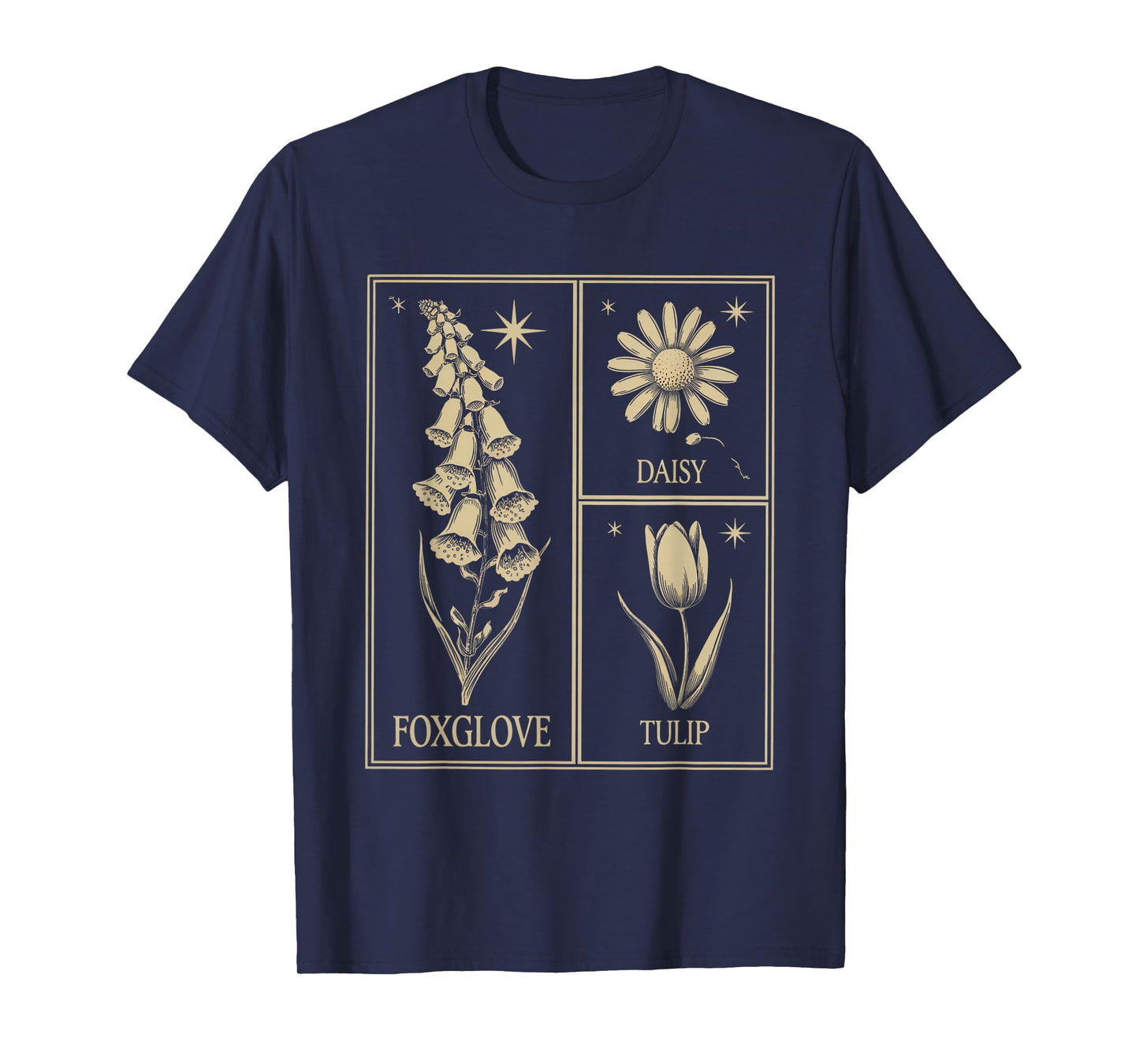 Foxglove Daisy Tulip Wildflower Garden Harmony Design T-Shirt