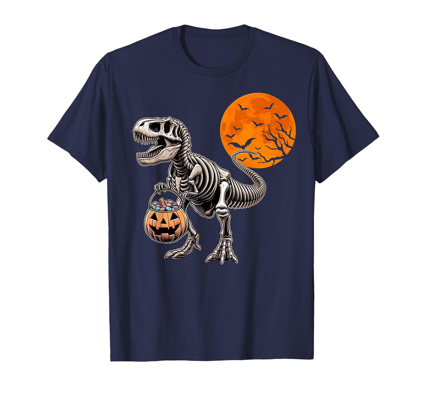 Halloween Boys Dinosaur Skeleton T rex Scary Pumpkin Moon T-Shirt