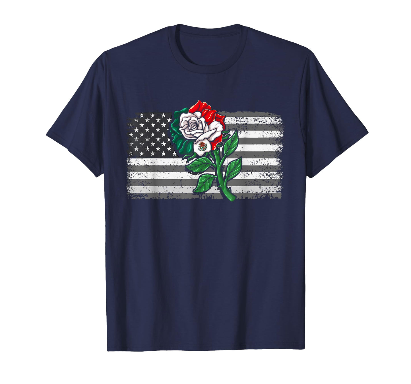 Mexico Tshirt US Flag Mexican Flag American Flag Rose T-Shirt