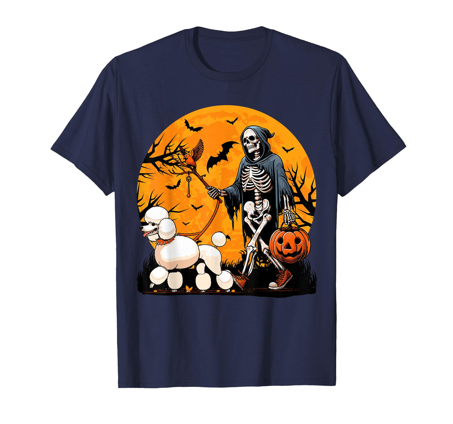 Halloween Dog Skeleton Leads Dog Halloween Poodle T-Shirt