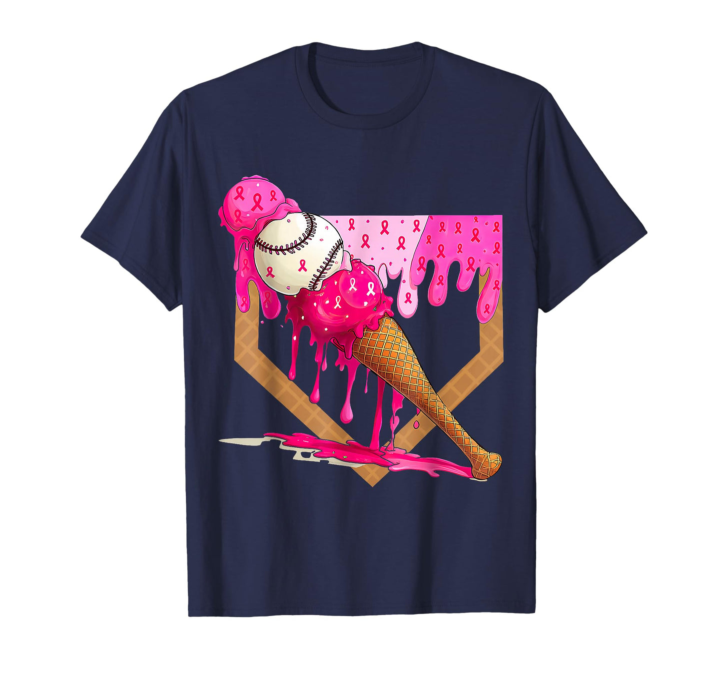 Baseball Drip Pink Ice Cream Drip Breast Cancer Awareness T-Shirt