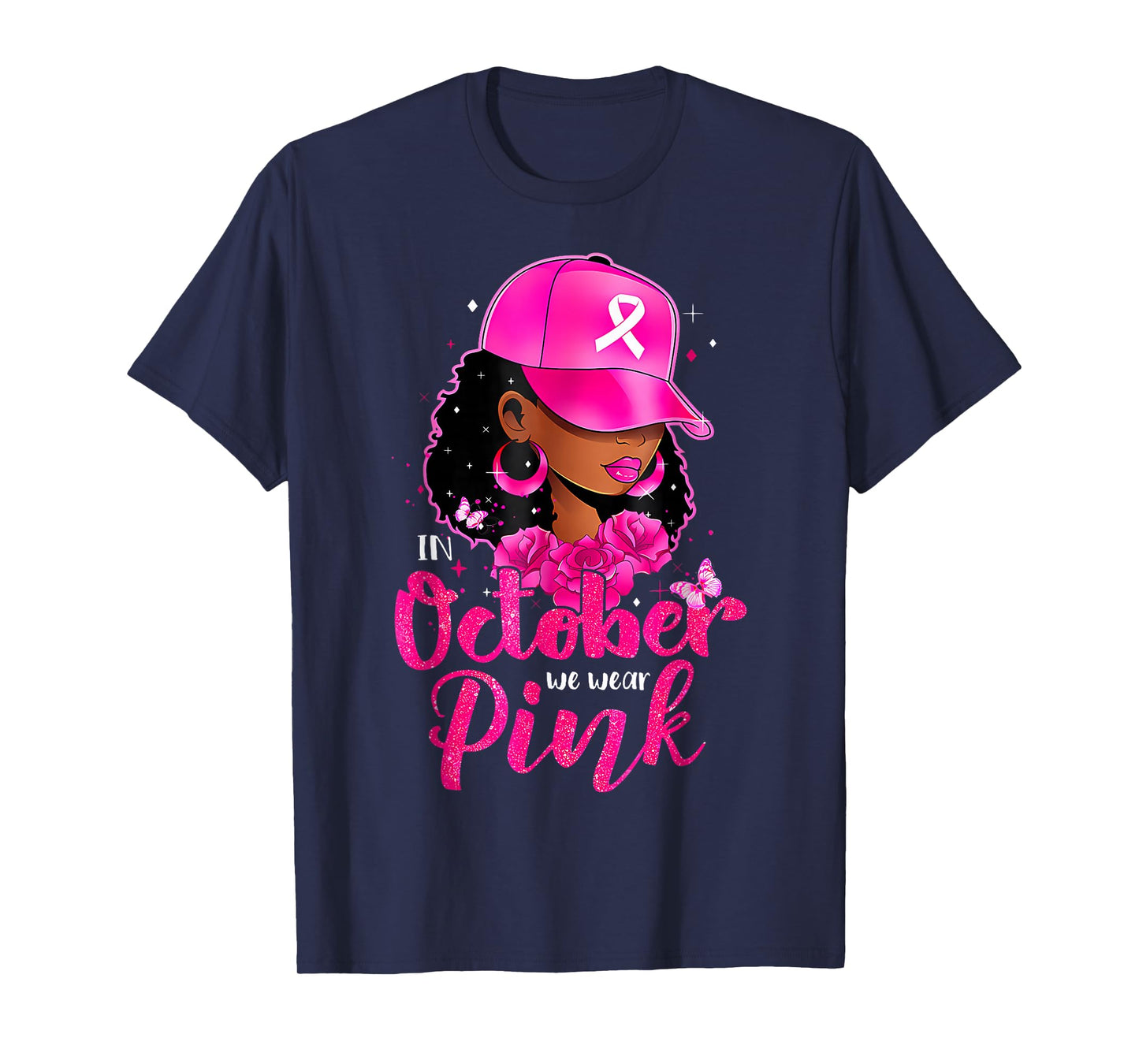 in October We Wear Pink Black Woman Cowgirl Breast Cancer T T-Shirt
