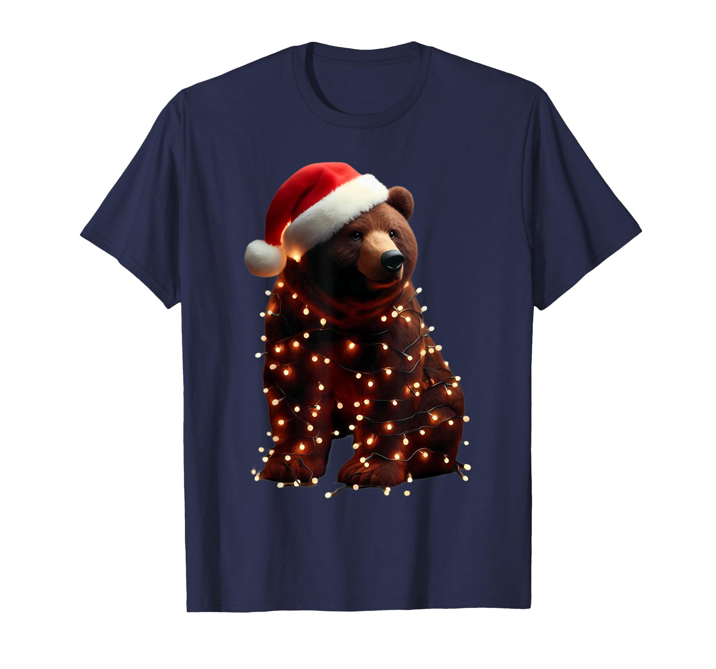 Bear With Santa Hat And Christmas Lights Xmas Brown Bears T-Shirt