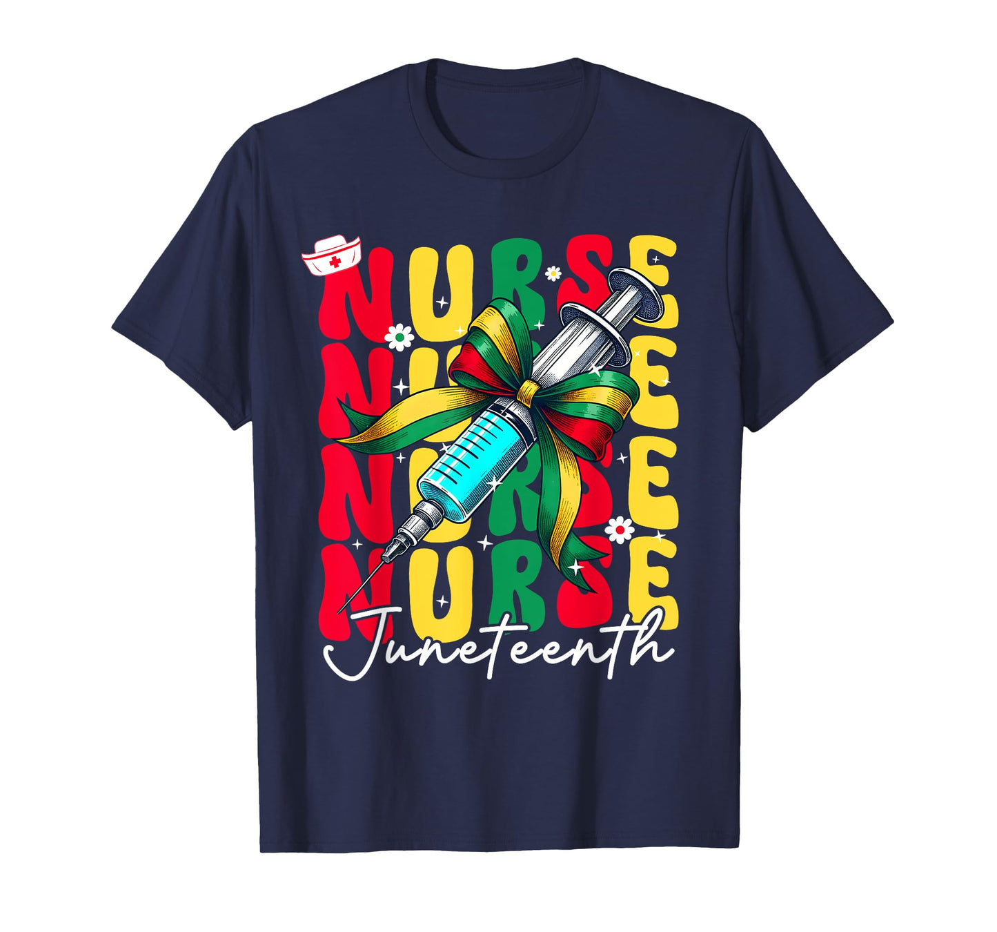 Juneteenth Nurse Groovy African Scrubs Top Bow Black Women T-Shirt