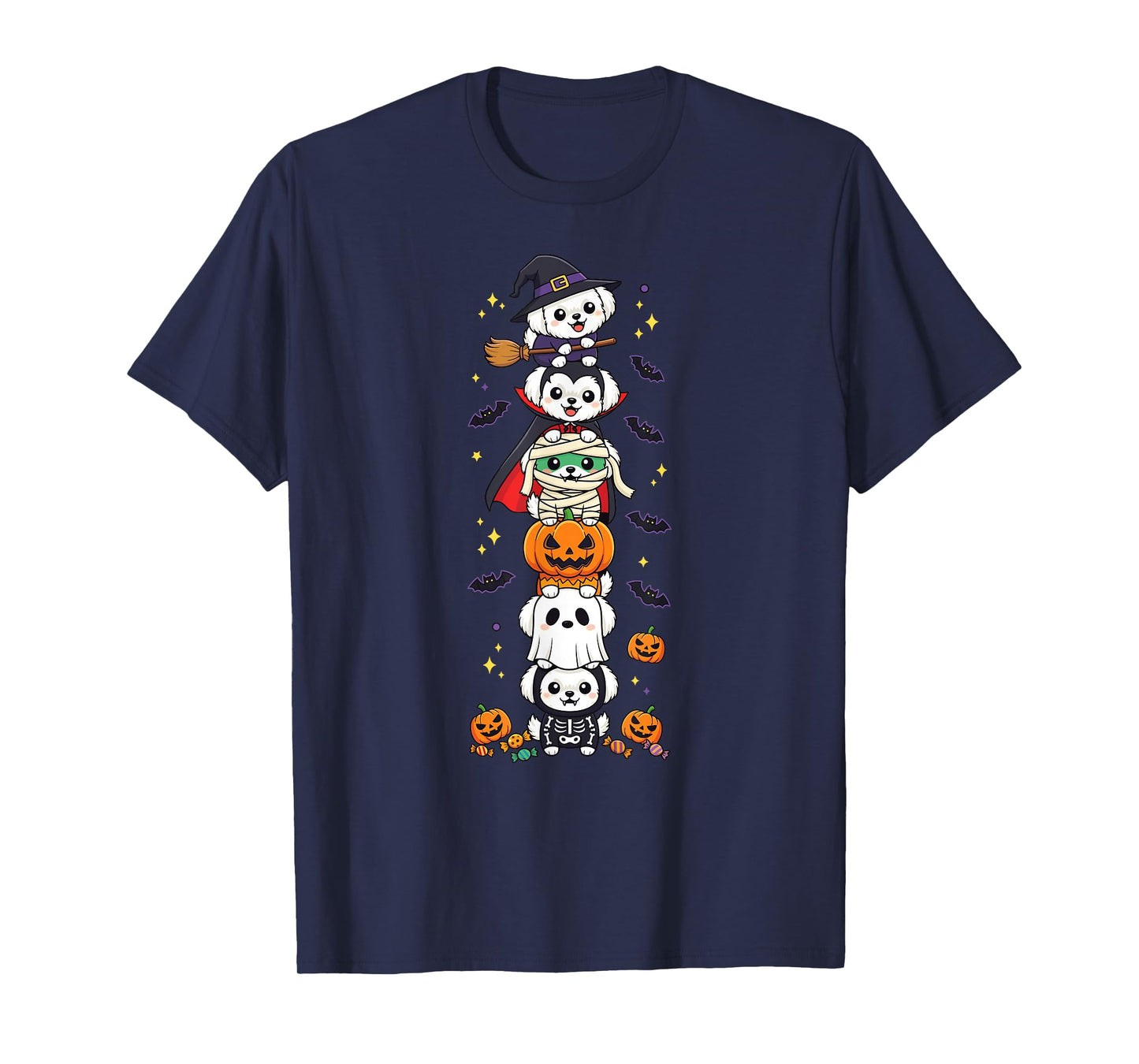 Funny Maltese Witch Vampire Ghost Halloween Kids Mens Womens T-Shirt