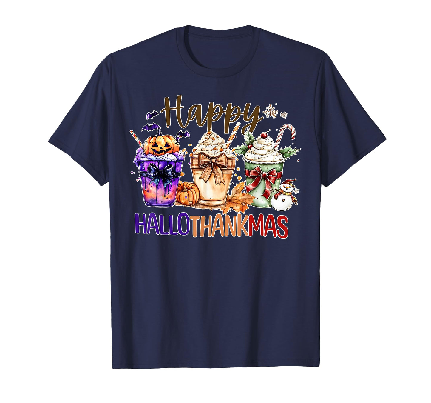 Happy Hallothanksmas Halloween Coffee Latte Thanksgiving T-Shirt