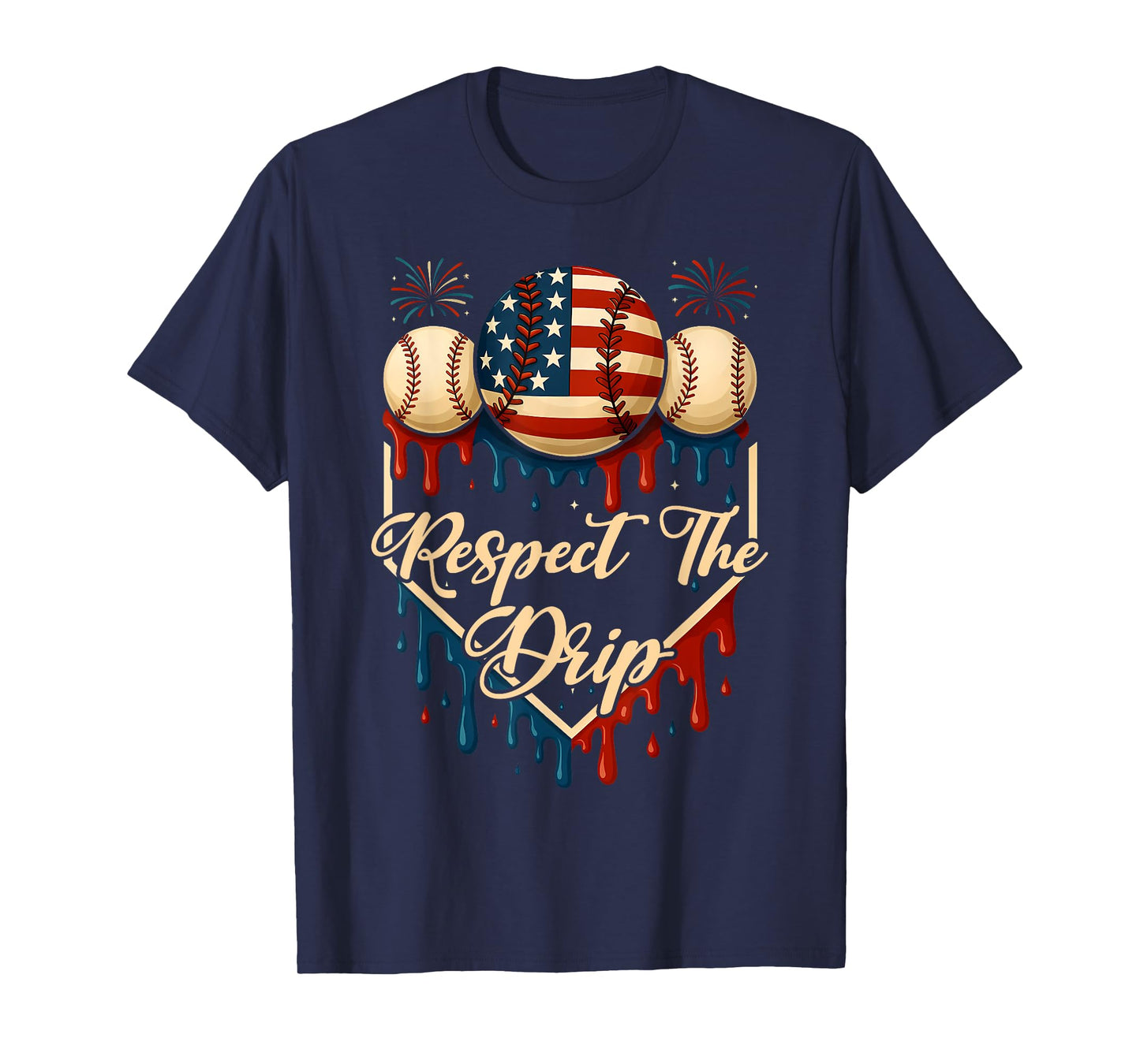 Baseball Ice Cream Dripping 4th of July Respect The Drip T-Shirt