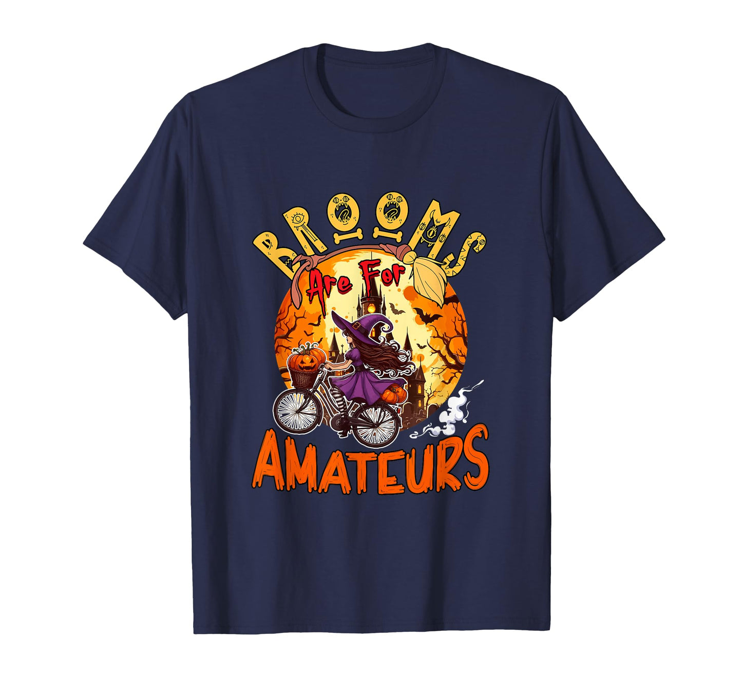 Brooms are for Amateurs Halloween Witch Riding Bicycle T-Shirt