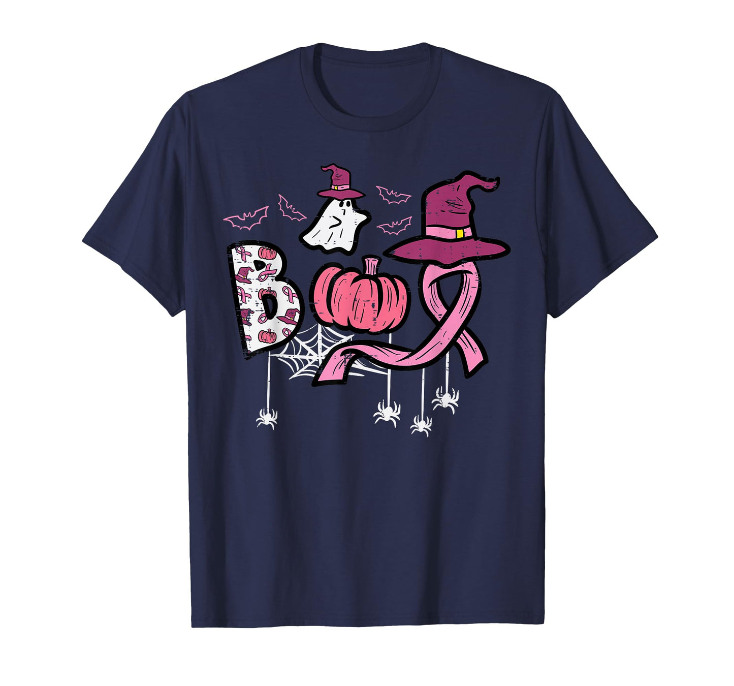 Breast Cancer Boo Halloween Pink Ribbon Aware Women Kids Men T-Shirt