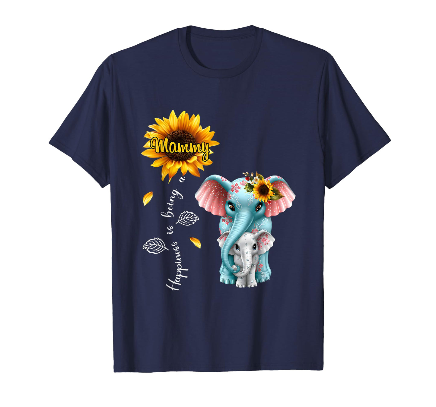 Elephant Sunflower Happiness is being mammy Christmas T-Shirt