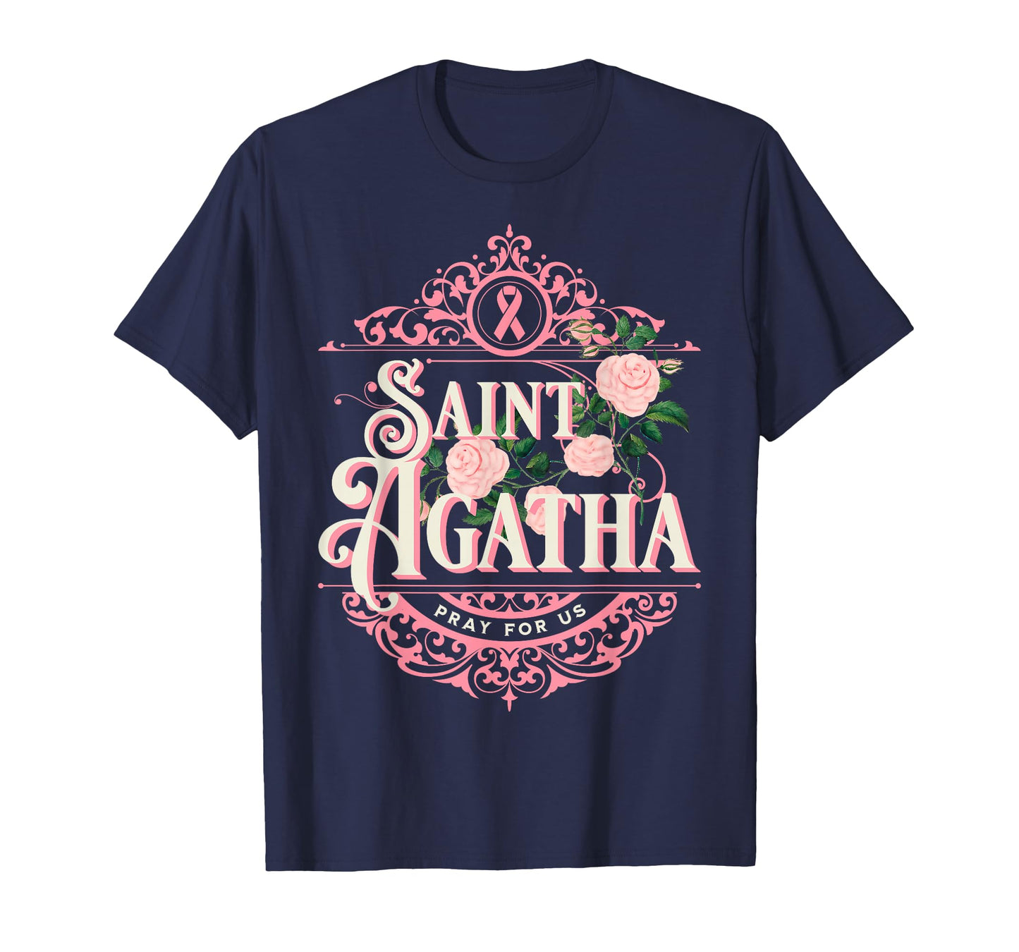 St Agatha Breast Cancer Awareness October Wear Pink Catholic T-Shirt