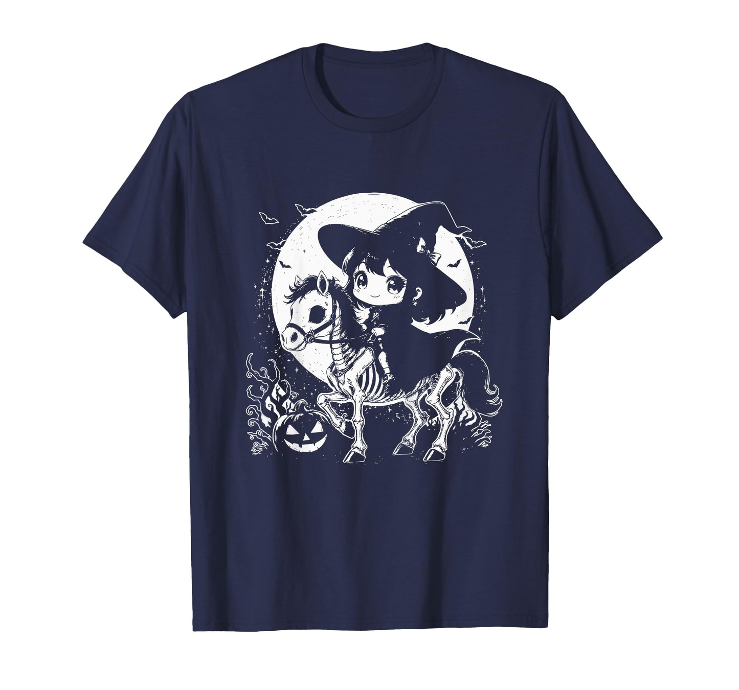 Witch Riding Horse Skeleton Cute Spooky Halloween Girls T-Shirt