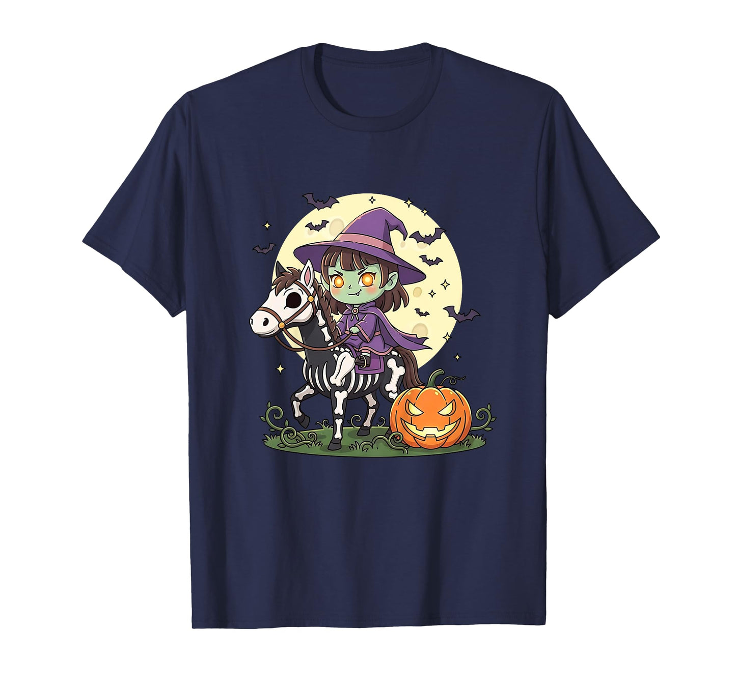 Halloween Witch Riding Horse Skeleton Ghost T-Shirt