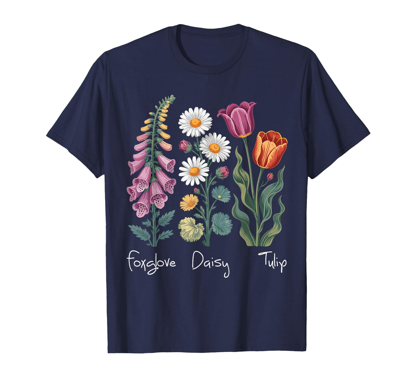 Foxglove Daisy Tulip women Wildflower Garden Harmony Design T-Shirt