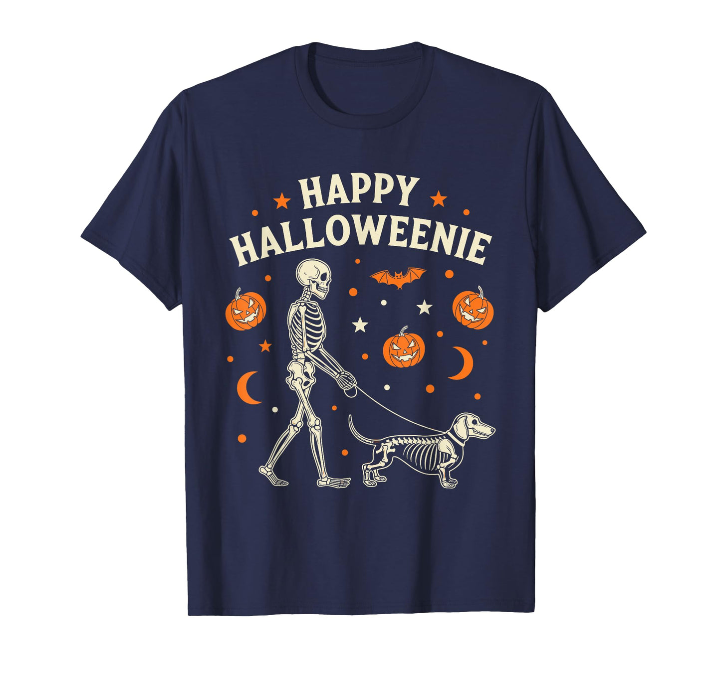 Happy Halloweenie Funny Halloween Skeleton Dachshund Dog T-Shirt