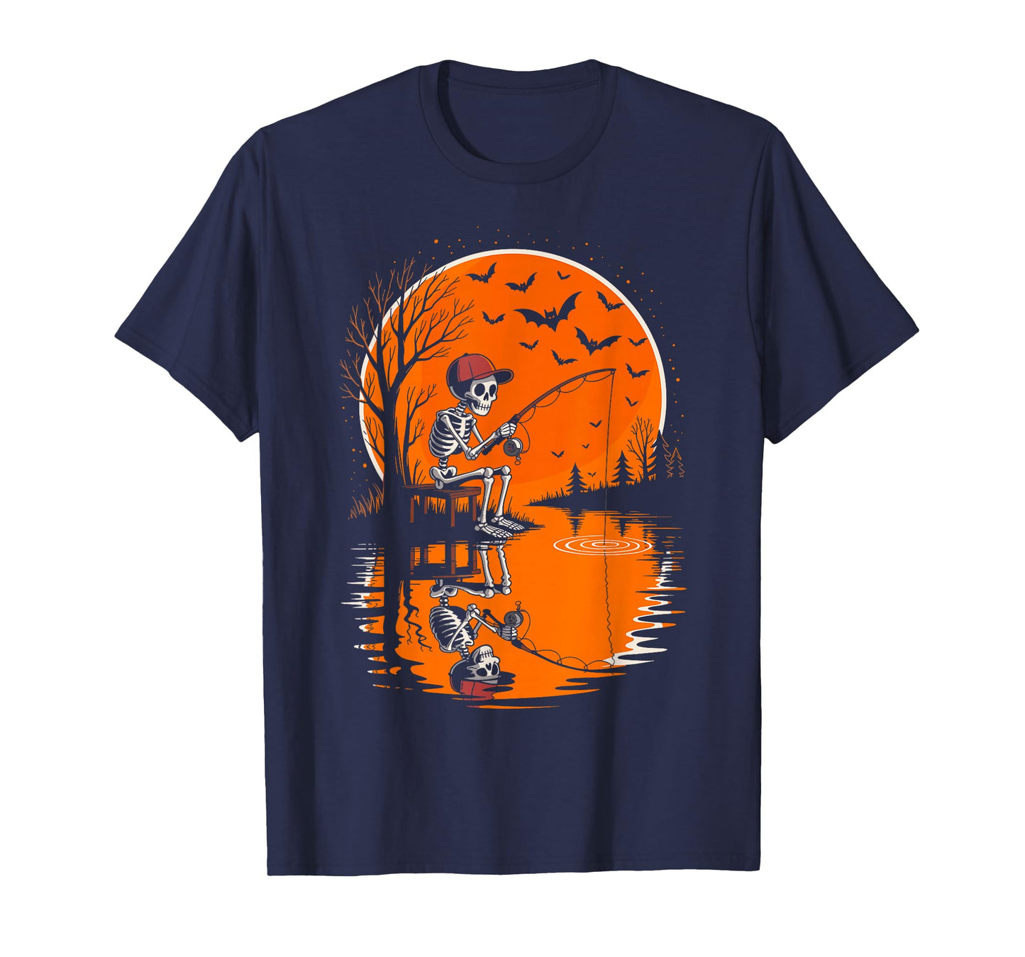 Boys Fishing Halloween Costume Funny Skeleton Kids Fishing T-Shirt
