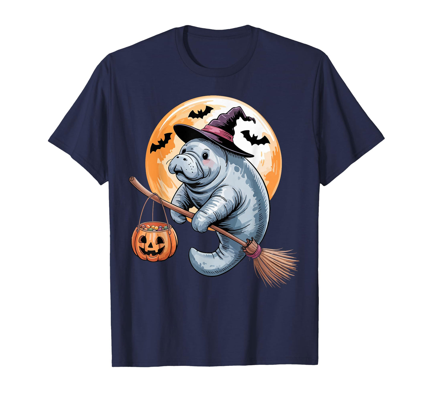 Manatee Witch Hat Pumpkin Halloween Costume Men Women Kids T-Shirt